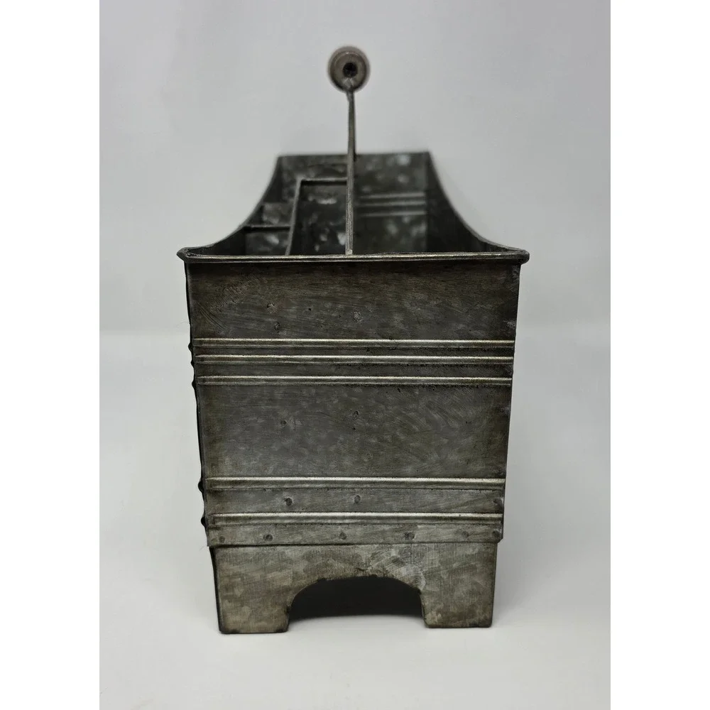 Galvanized Metal Caddy Organizer Wood Handle Farmhouse Divided Tool Box Tray